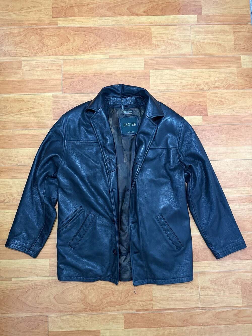 Men's Danier Genuine Black Leather Jacket Overcoat Size Medium